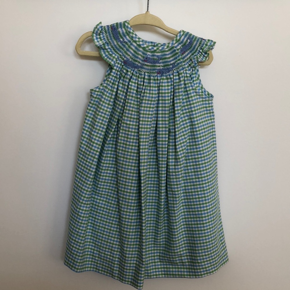 Gingham smocked flutter sleeve dress